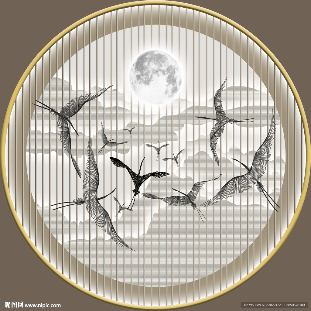 轻奢肌理山水玄关客厅圆框装饰画