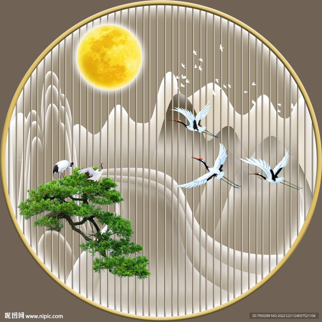 轻奢肌理山水玄关客厅圆框装饰画
