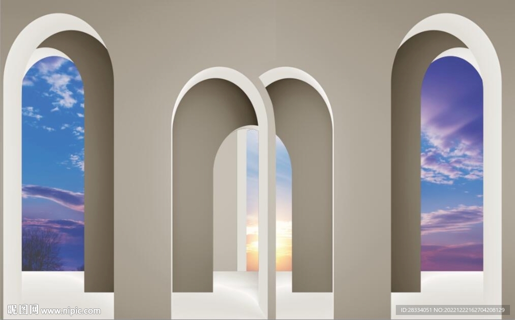 3D拱门建筑背景墙壁画