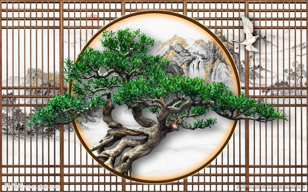 新中式竹林山水电视背景墙