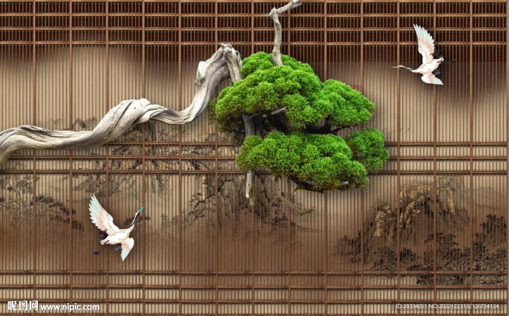 新中式竹林山水电视背景墙