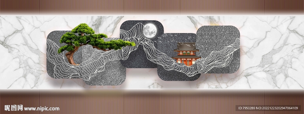 现代肌理光影山水麋鹿组合装饰画