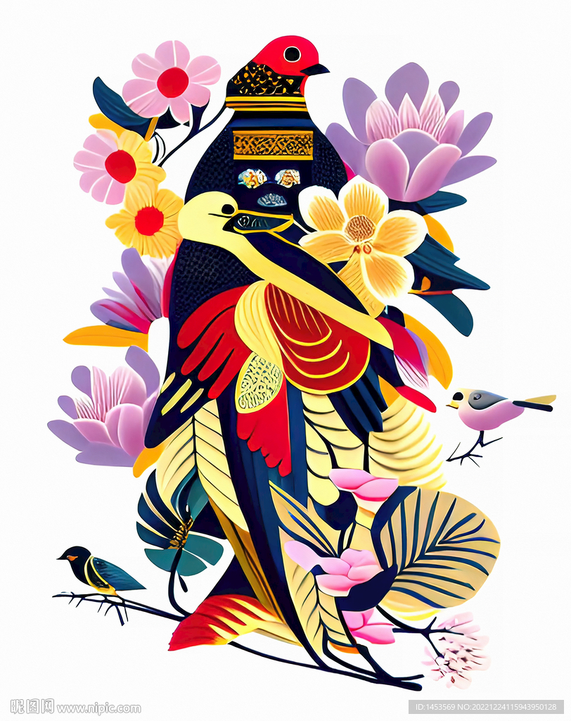 国潮花鸟插画