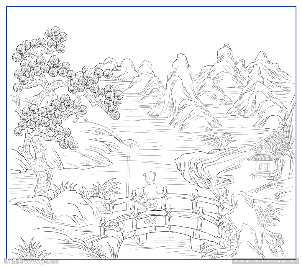 白描山水