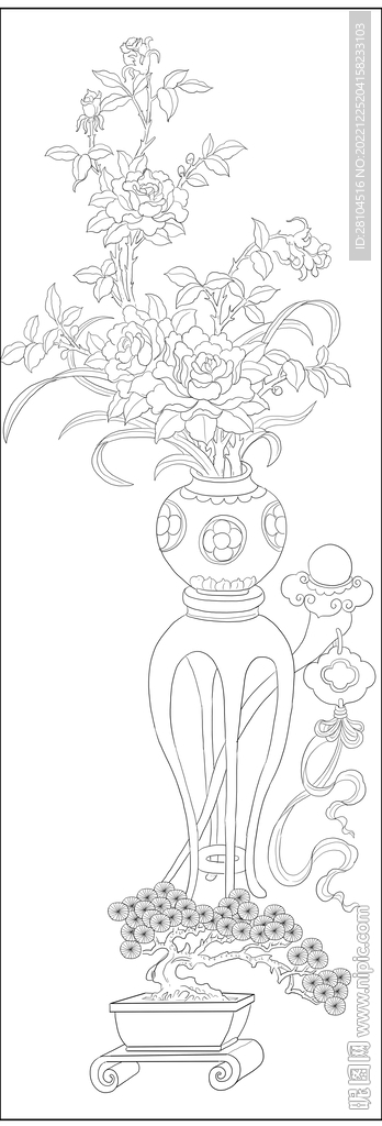 白描花瓶 