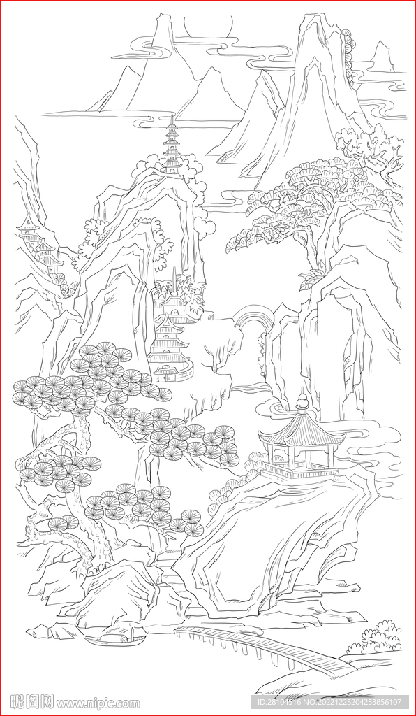 白描山水