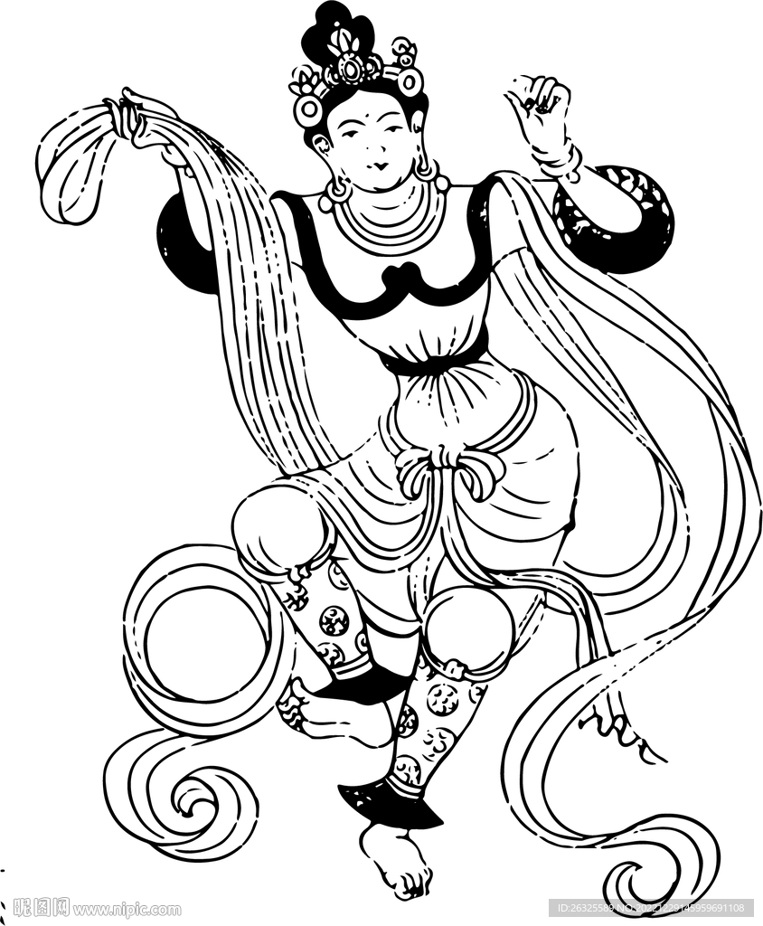 敦煌飞天人物线稿