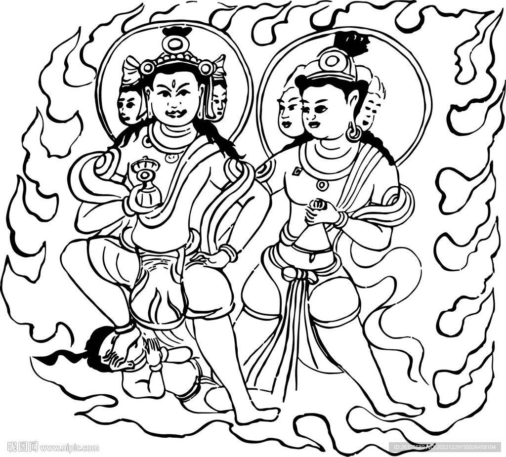 敦煌飞天人物线稿