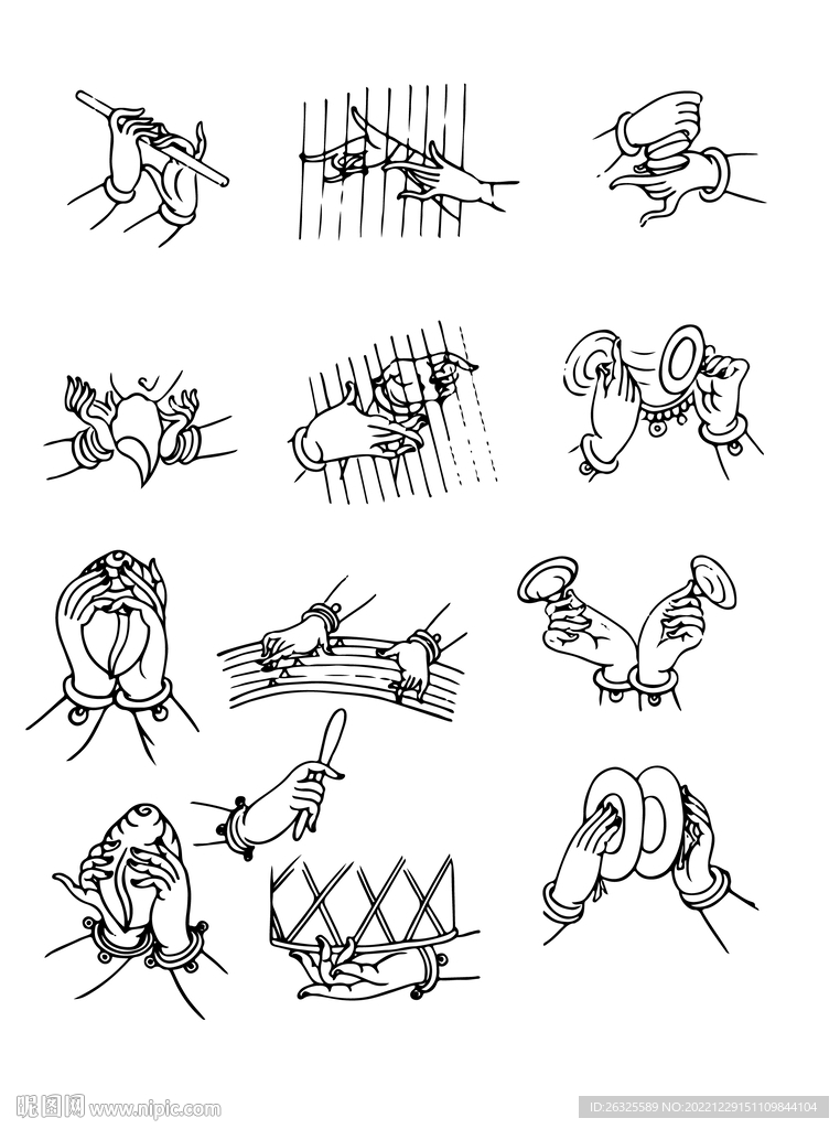 敦煌舞乐手势线稿