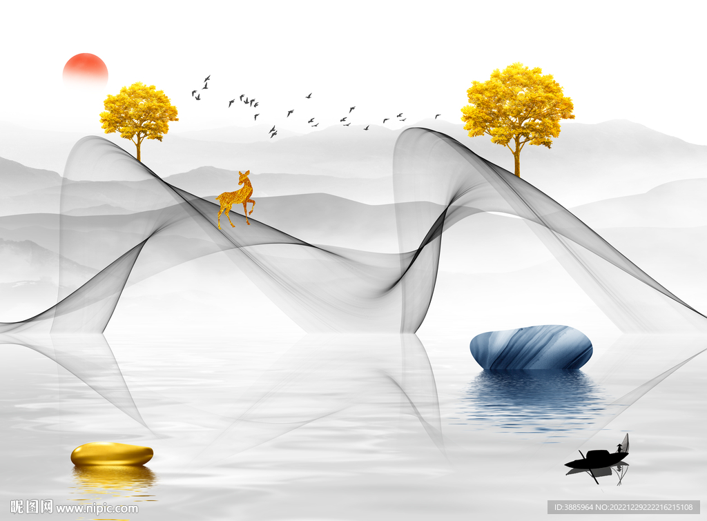 新中式山水背景图片