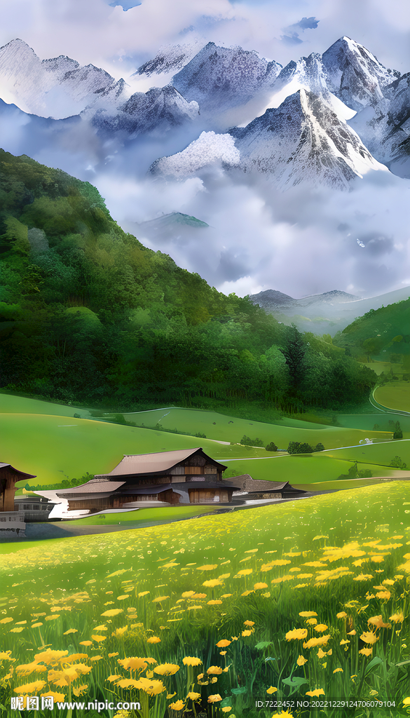 山水水彩画