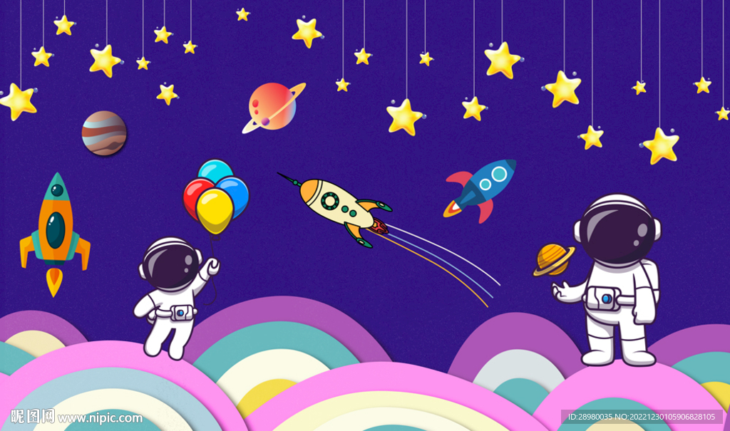 卡通星空宇宙宇航员