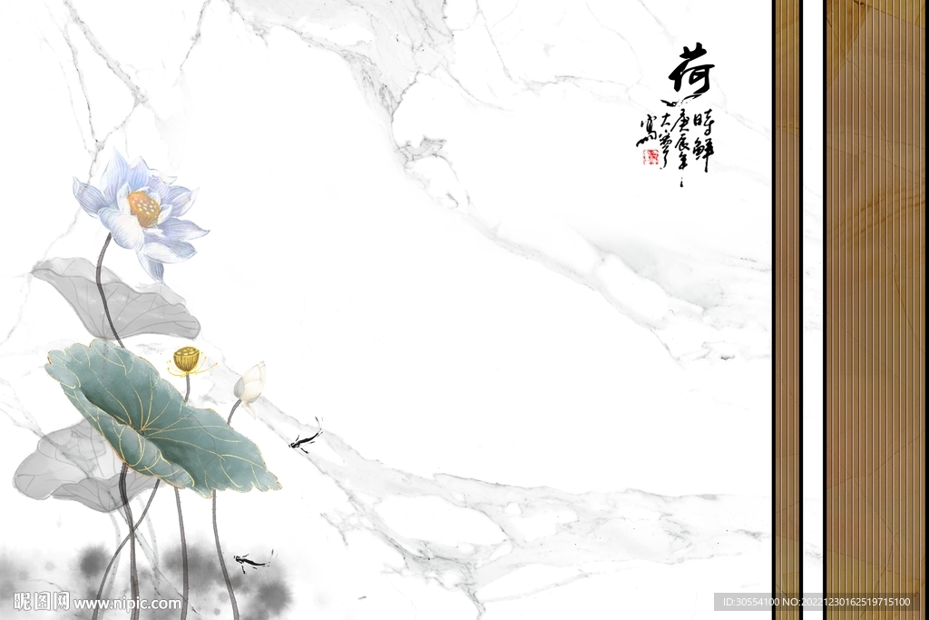 新中式水墨荷花背景墙图片