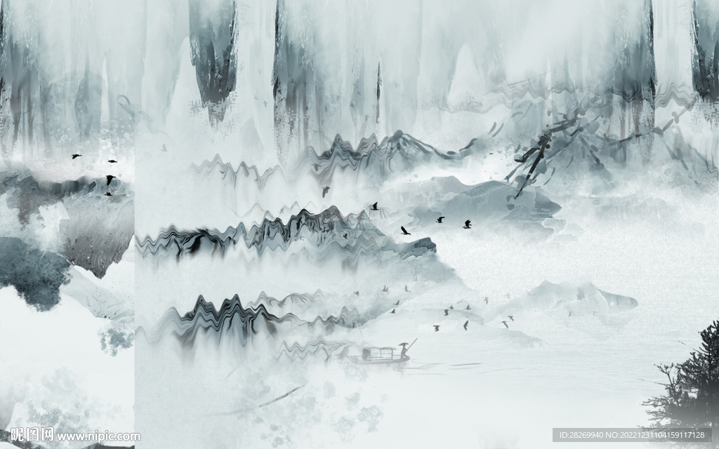 黑白山水画