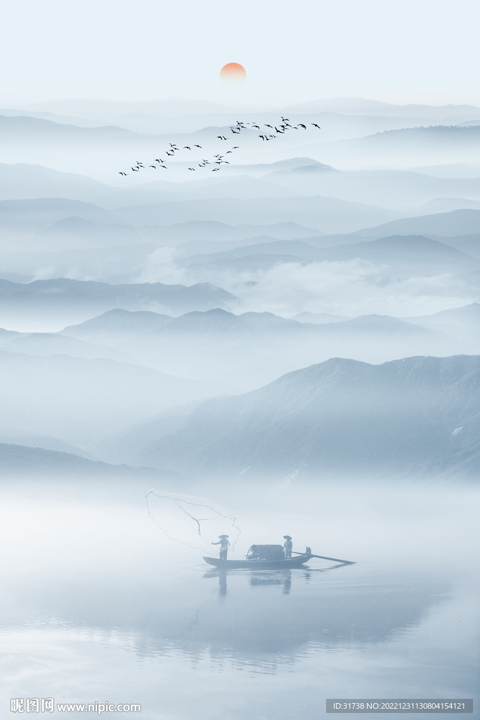 中式水墨山水画背景墙
