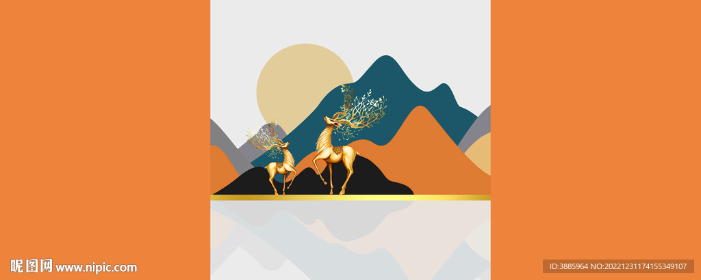 装饰画 客厅三联画 梅花鹿