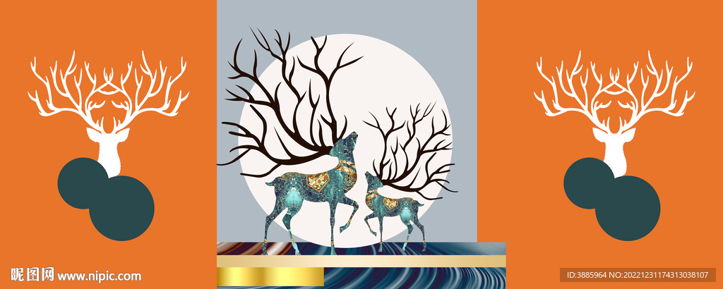 装饰画 客厅三联画 梅花鹿 