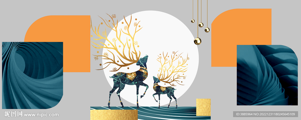 几何麋鹿三联画图片