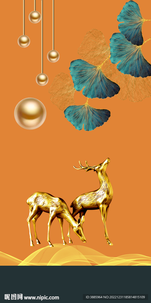 装饰画 鹿 银杏叶图片