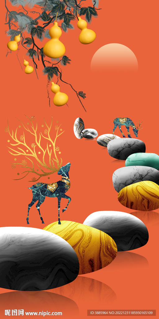 轻奢装饰画 石头 麋鹿图片