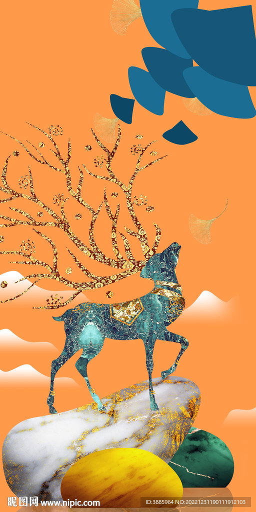 轻奢装饰画 石头 麋鹿图片