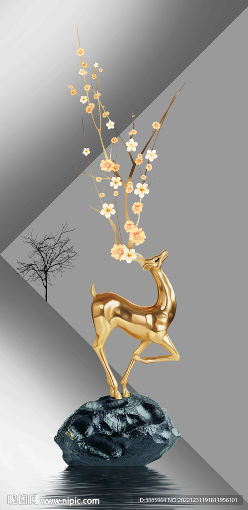 现代轻奢光影福鹿玄关装饰画图片