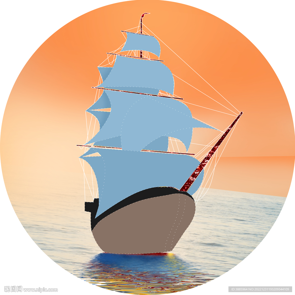 圆形帆船湖泊艺术挂画装饰画图片