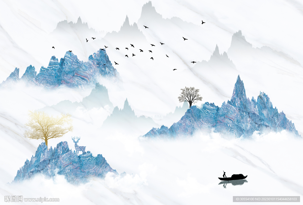 新中式山水背景墙图片