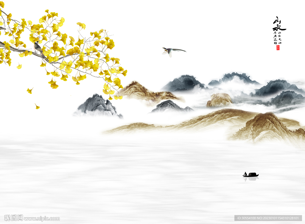 新中式山水背景墙图片