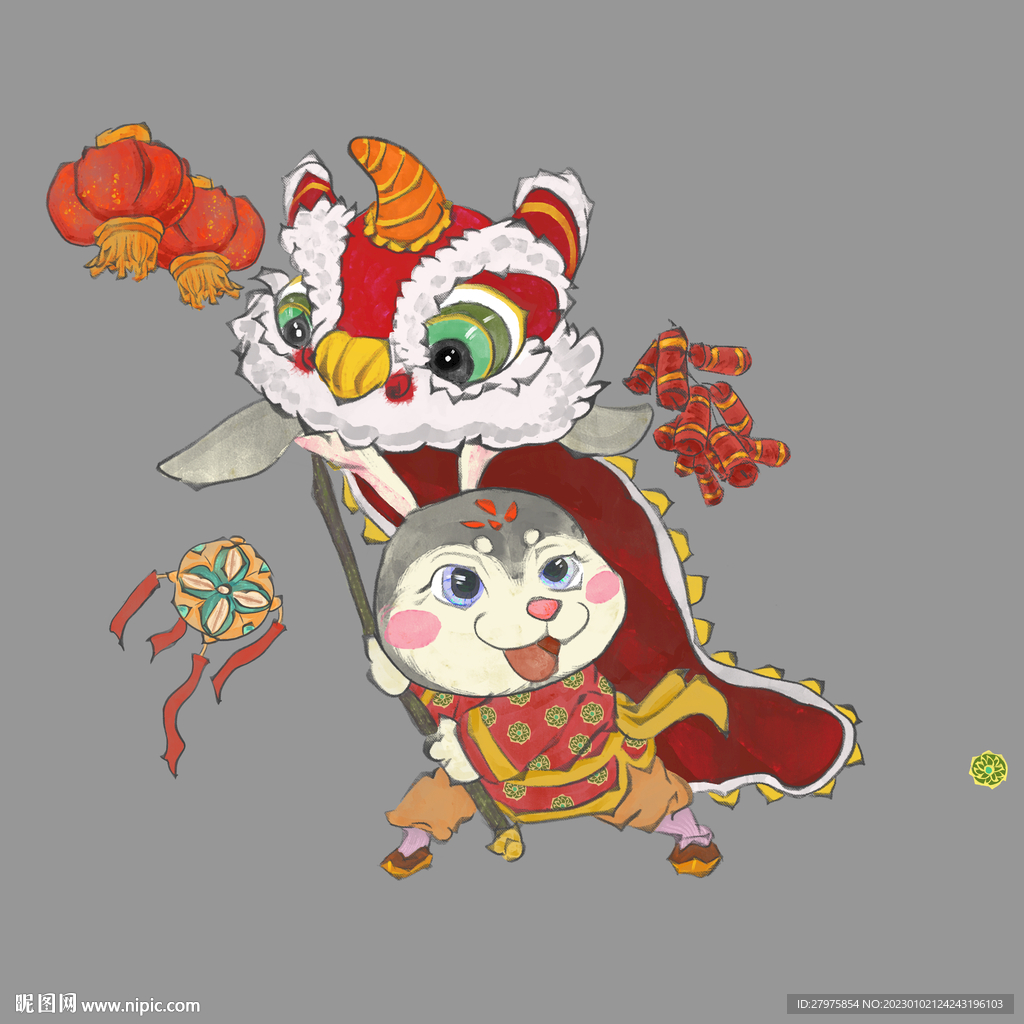 舞狮兔插画