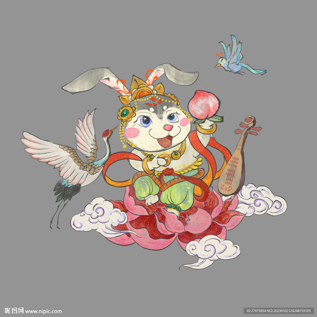仙桃兔插画