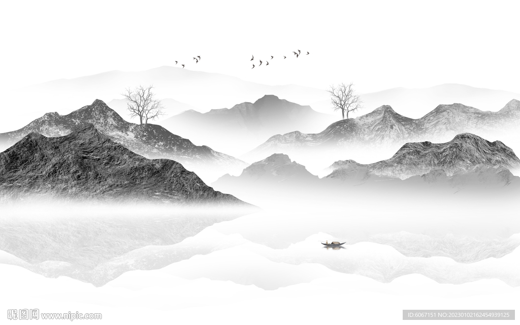 现代山水沙发背景墙