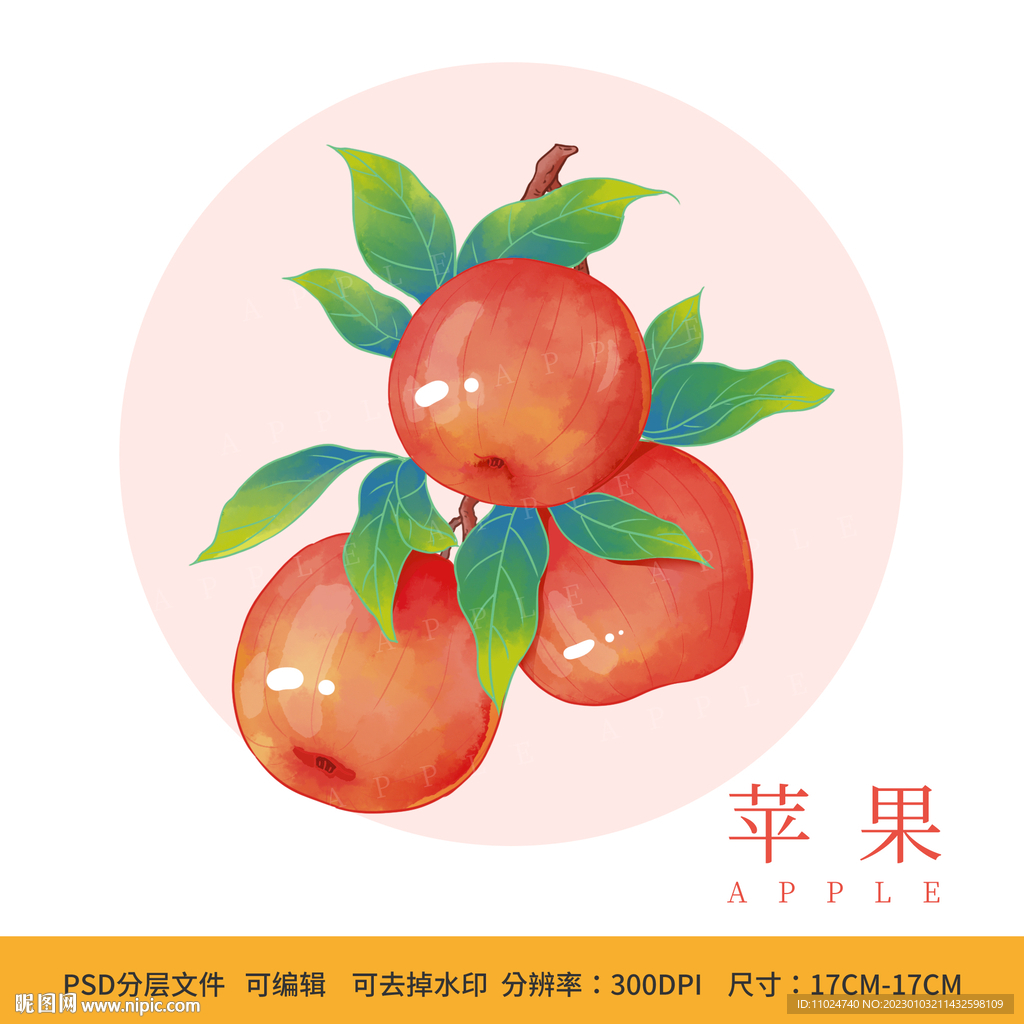 手绘水果苹果包装插画