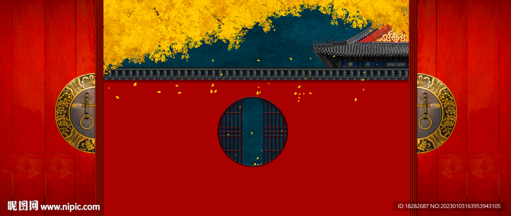 中式故宫红背景墙纸