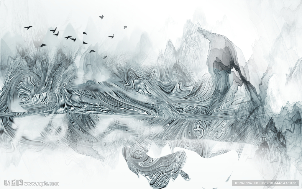 中式水墨山