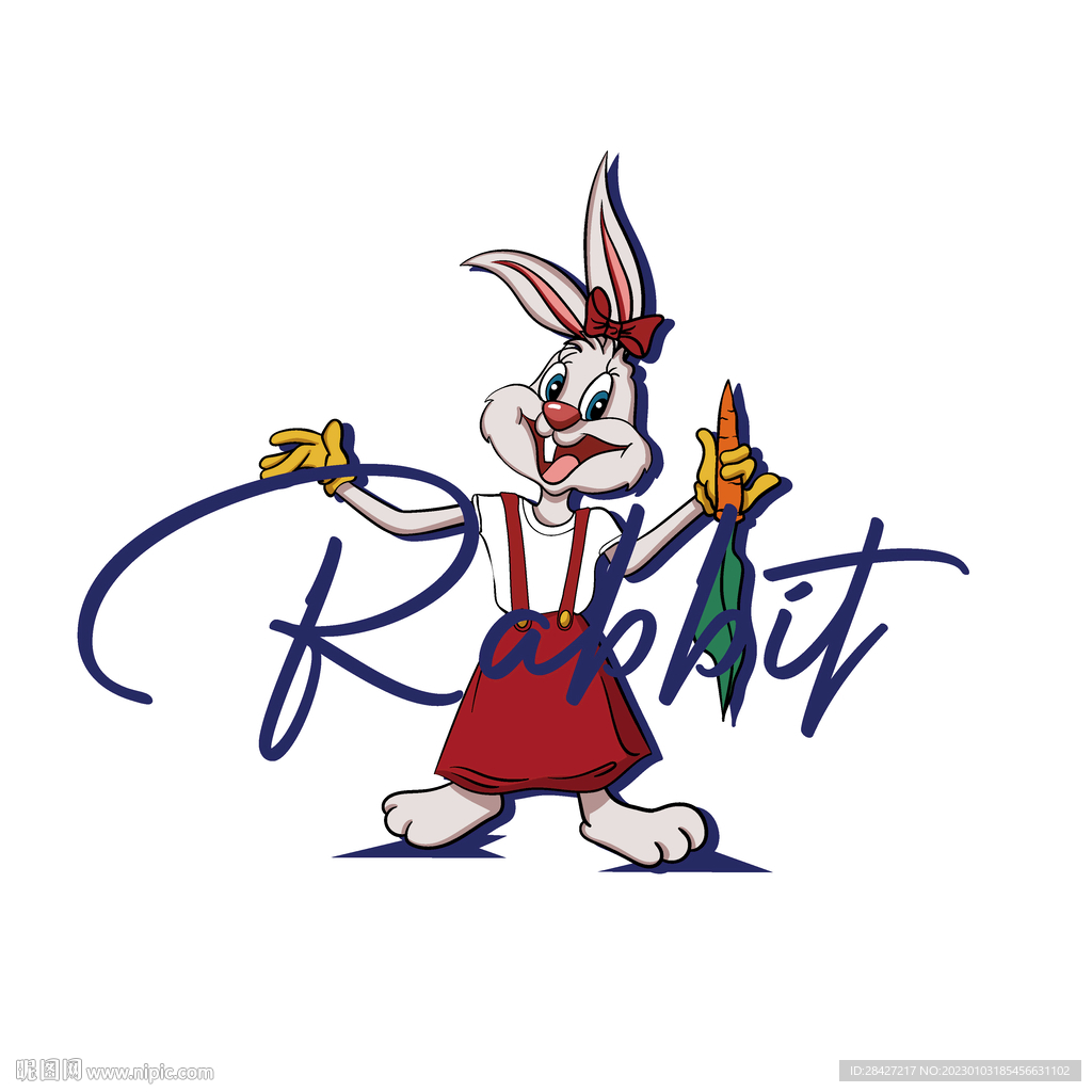 休闲拟人卡通兔子印花T恤图案