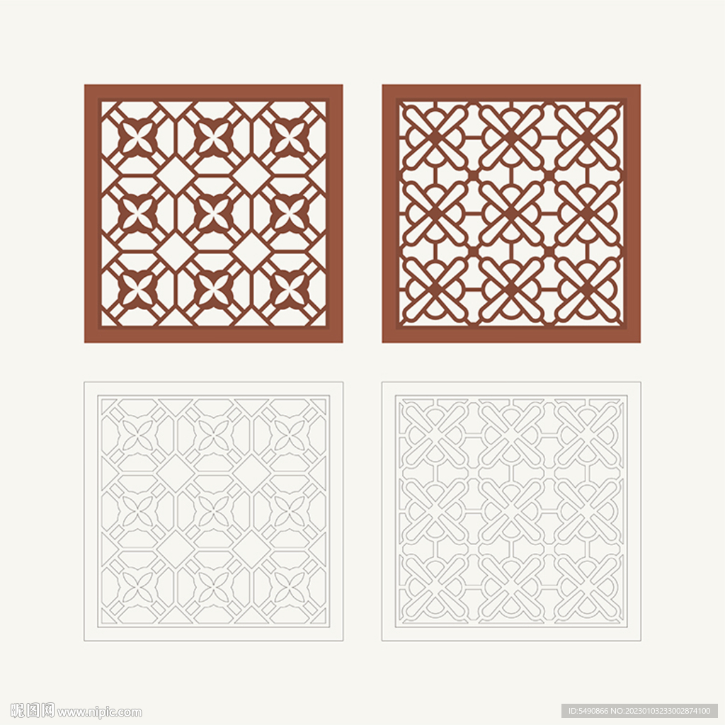 正方形窗花格 花窗 中式图案