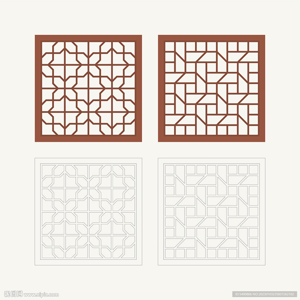 正方形窗花格 花窗 中式图案