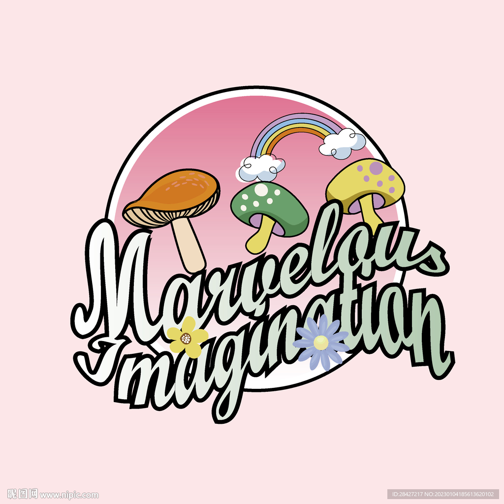 卡通蘑菇字母印花服装图案