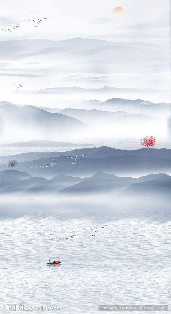 竖幅水墨山水挂画