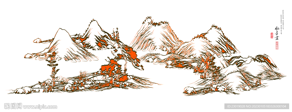 国画线条山水画