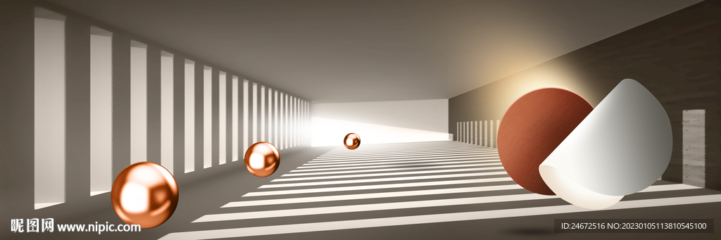 现代几何空间光影床头画