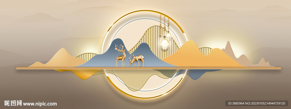 轻奢新中式抽象山水装饰画富贵玄