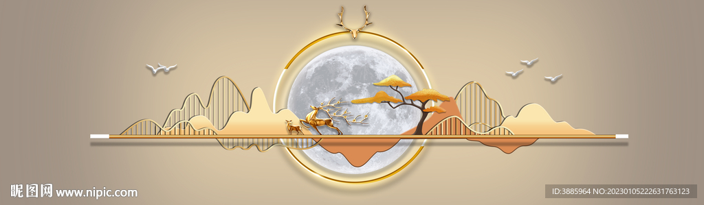 金色山水床头画图片