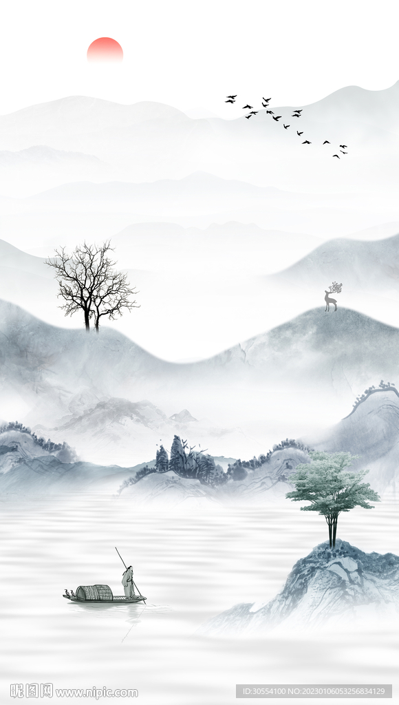 新中式山水背景墙图片