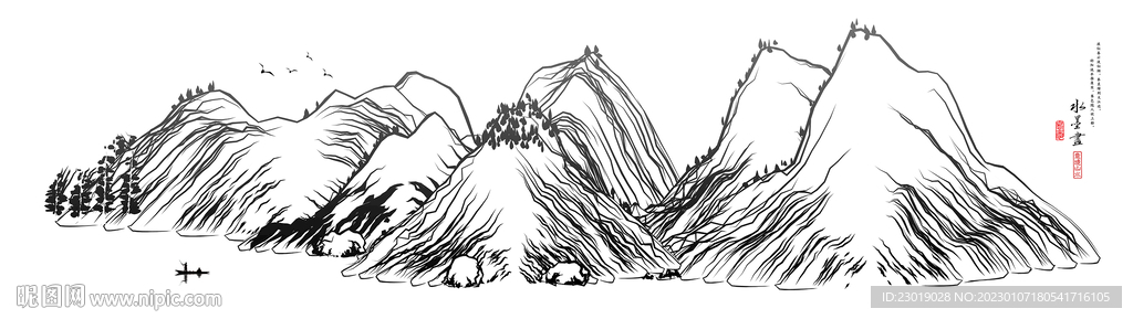 线条山水画
