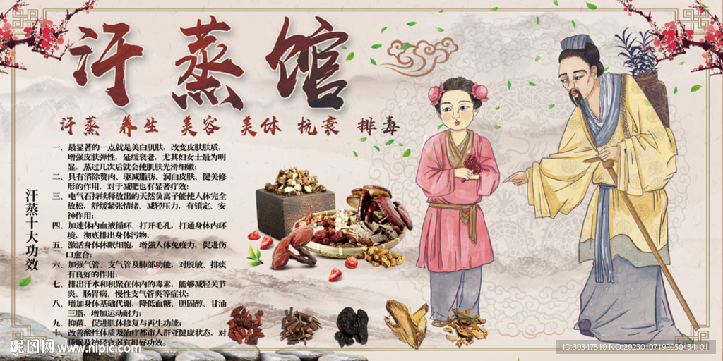 中医养生汗蒸馆背景墙