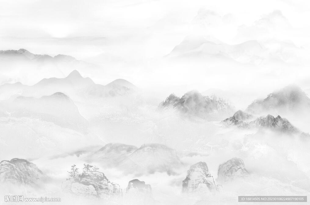 新中式水墨山水背景墙