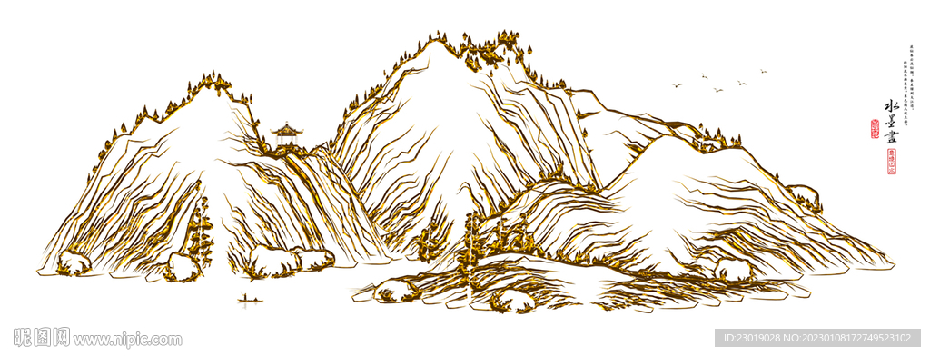 线条山水画