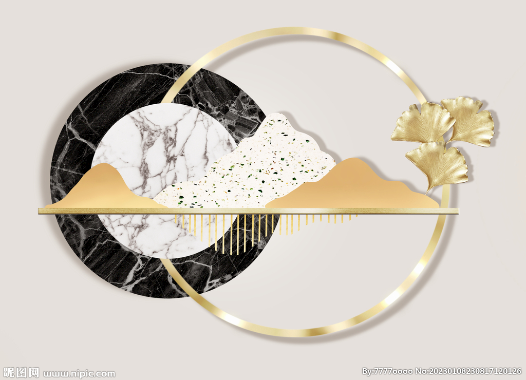 新中式金色抽象麋鹿山水床头画图